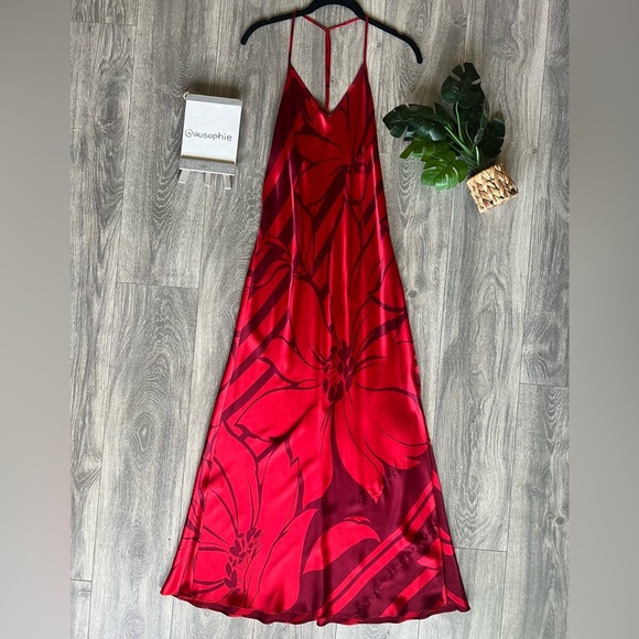 VTG Victorias Secret Floral Charmeuse Silk Full Length Slip Dress Cut Out Back S - Picture 6 of 16